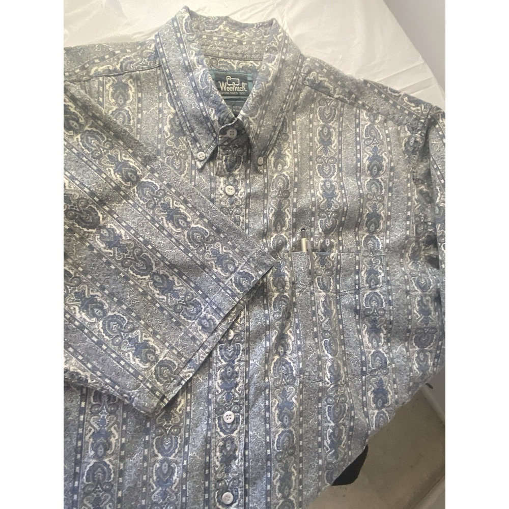 Men's Vintage Woolrich Blue/‎ Gray- 100% Cotton Button Down Dress Shirt-Size L